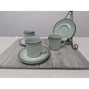 Vintage Stoneware JCPenney Sea Green Tea Coffee Cups & Saucers Set Of 3